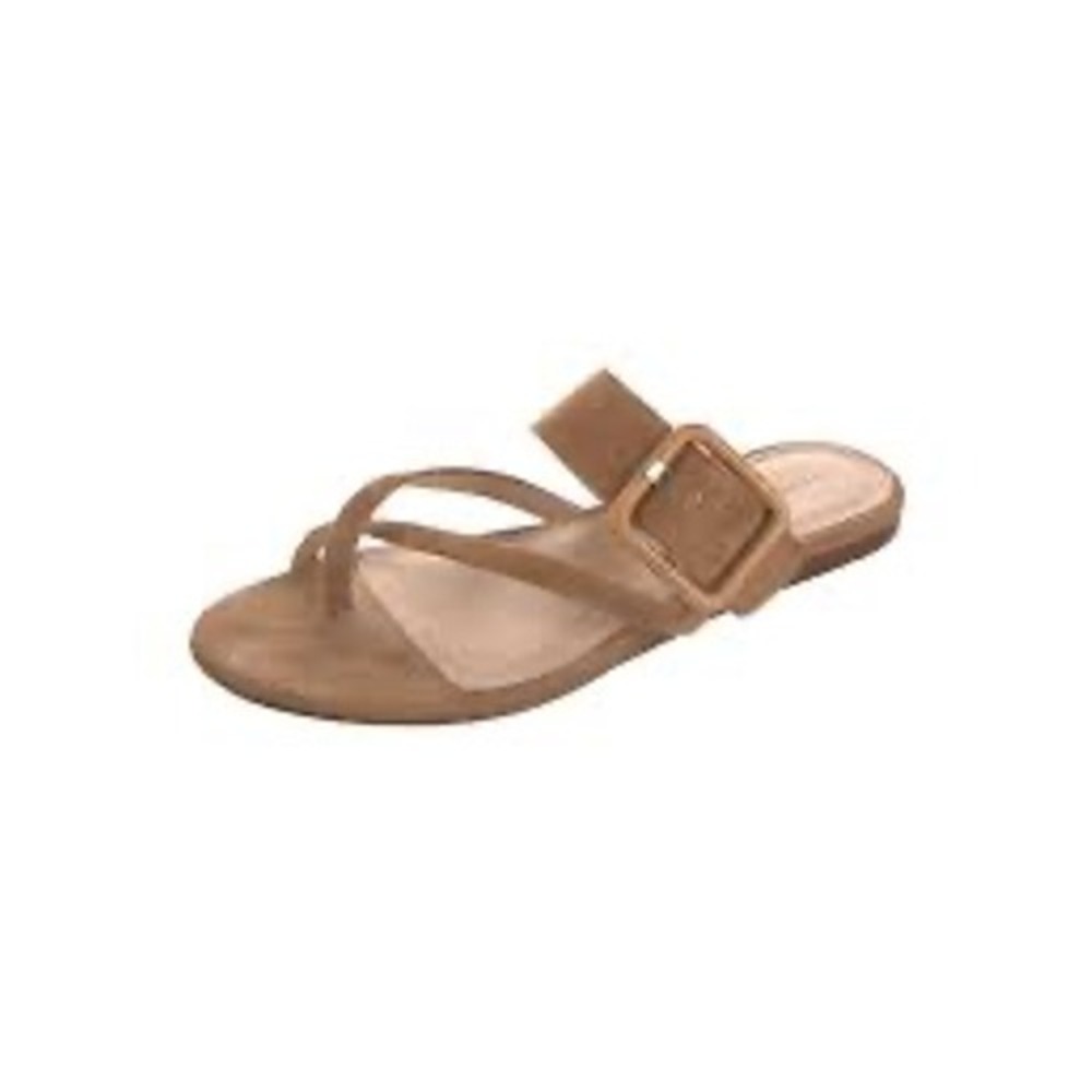 Veronica Beard Suede Buckle Toe Loop Flat Sandals Olive Taupe Womens 9.5M